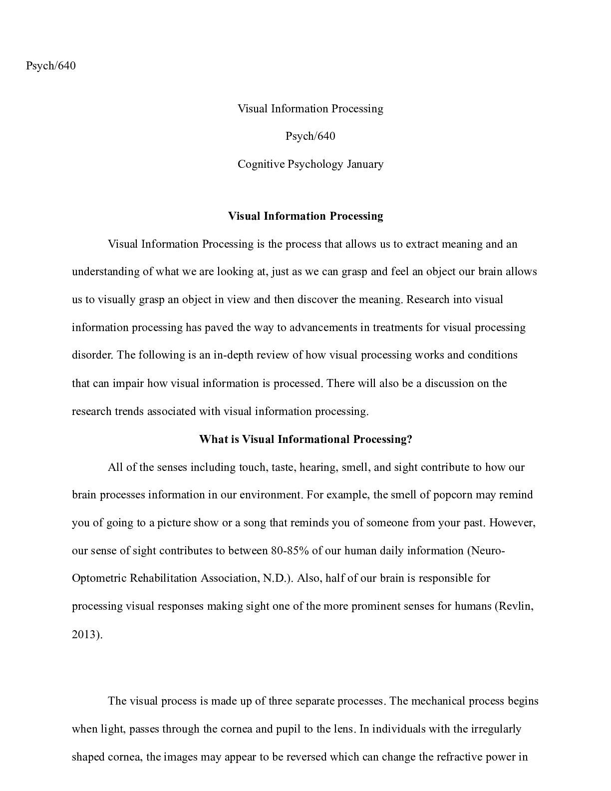 Preview image of Visual information processing.docx    Psych/640   Visual Information Processing  Psych/640 document